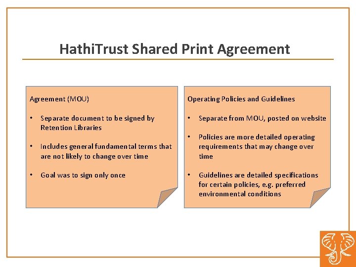 Hathi. Trust Shared Print Agreement (MOU) • Separate document to be signed by Retention