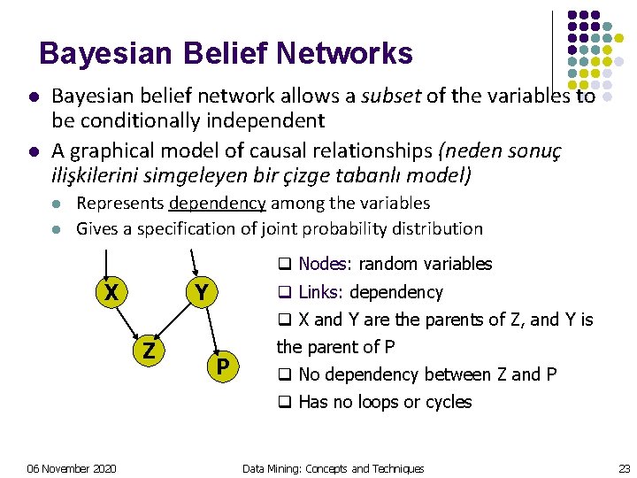 Bayesian Belief Networks l l Bayesian belief network allows a subset of the variables