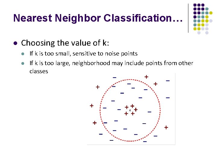 Nearest Neighbor Classification… l Choosing the value of k: l l If k is