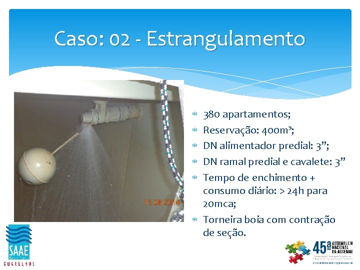 Caso: 02 - Estrangulamento 380 apartamentos; Reservação: 400 m³; DN alimentador predial: 3”; DN