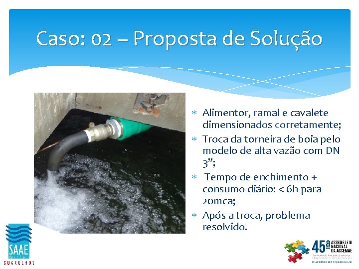 Caso: 02 – Proposta de Solução Alimentor, ramal e cavalete dimensionados corretamente; Troca da