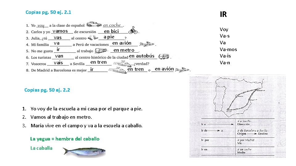 Copias pg. 50 ej. 2. 1 vamos va ir van vais IR en bici