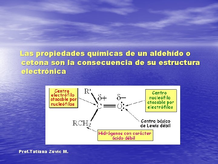 Las propiedades químicas de un aldehído o cetona son la consecuencia de su estructura