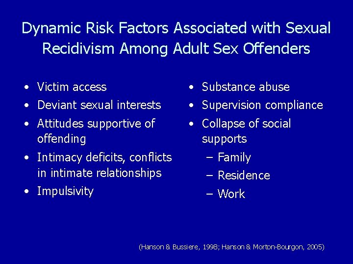 Dynamic Risk Factors Associated with Sexual Recidivism Among Adult Sex Offenders • Victim access