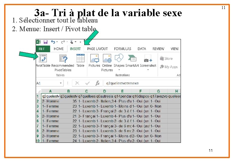 11 3 a- Tri à plat de la variable sexe 1. Sélectionner tout le