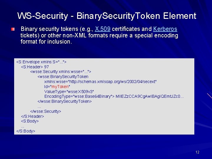 WS-Security - Binary. Security. Token Element Binary security tokens (e. g. , X. 509