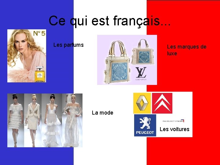 Ce qui est français. . . Les parfums Les marques de luxe La mode