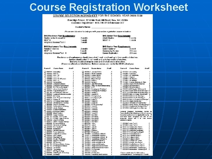 Course Registration Worksheet 