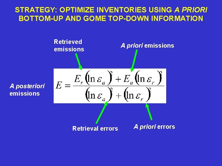 STRATEGY: OPTIMIZE INVENTORIES USING A PRIORI BOTTOM-UP AND GOME TOP-DOWN INFORMATION Retrieved emissions A