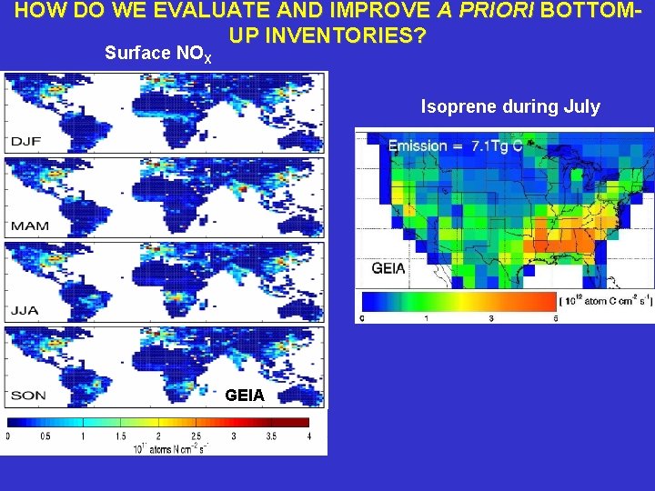 HOW DO WE EVALUATE AND IMPROVE A PRIORI BOTTOMUP INVENTORIES? Surface NOX Isoprene during