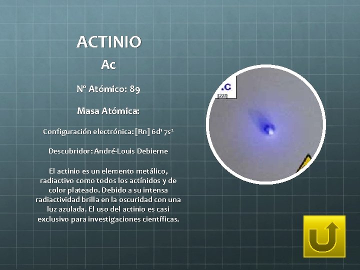 ACTINIO Ac Nº Atómico: 89 Masa Atómica: Configuración electrónica: [Rn] 6 d 1 7