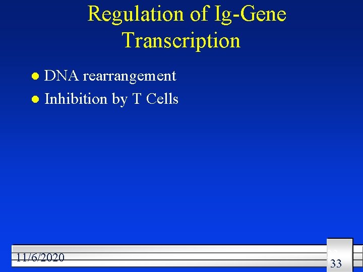 Regulation of Ig-Gene Transcription DNA rearrangement l Inhibition by T Cells l 11/6/2020 33