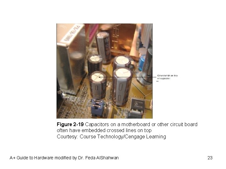 Figure 2 -19 Capacitors on a motherboard or other circuit board often have embedded