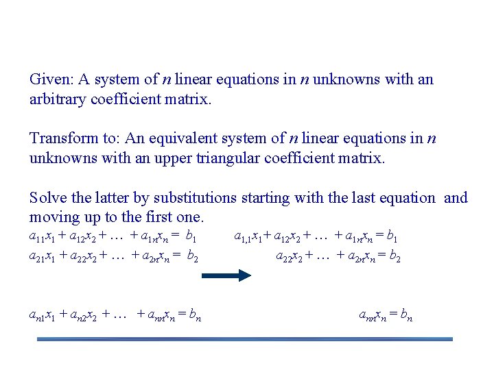 Instance simplification – Gaussian Elimination Given: A system of n linear equations in n