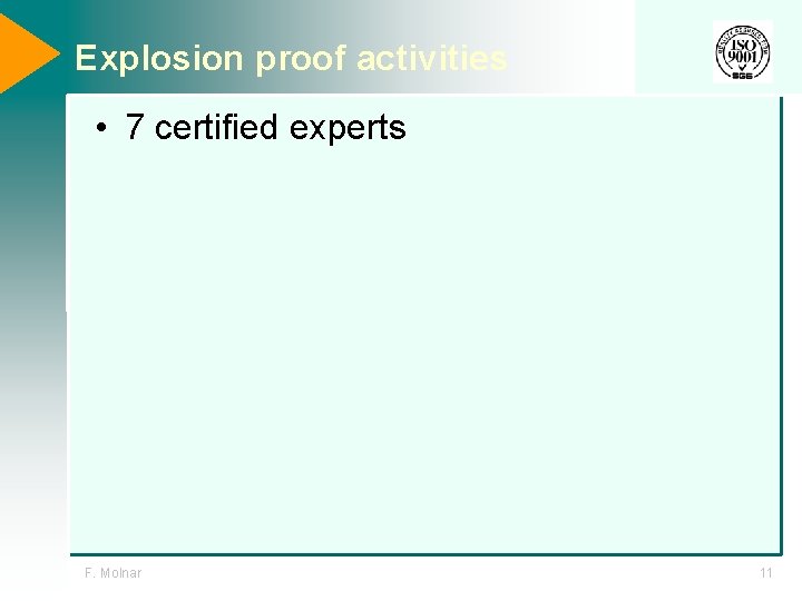Explosion proof activities • 7 certified experts F. Molnar 11 Explosion proof activities • 7 certified experts F. Molnar 11