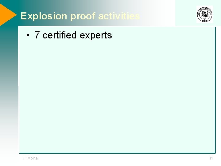 Explosion proof activities • 7 certified experts F. Molnar 11 