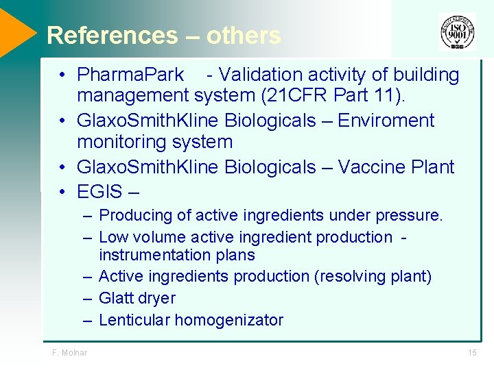 References – others • Pharma. Park - Validation activity of building management system (21