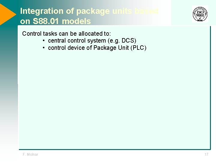 Integration of package units based on S 88. 01 models Control tasks can be