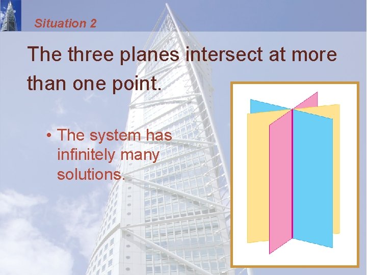 Situation 2 The three planes intersect at more than one point. • The system