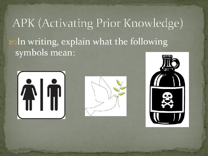 APK (Activating Prior Knowledge) In writing, explain what the following symbols mean: 