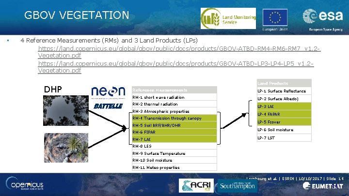 GBOV VEGETATION • 4 Reference Measurements (RMs) and 3 Land Products (LPs) https: //land.