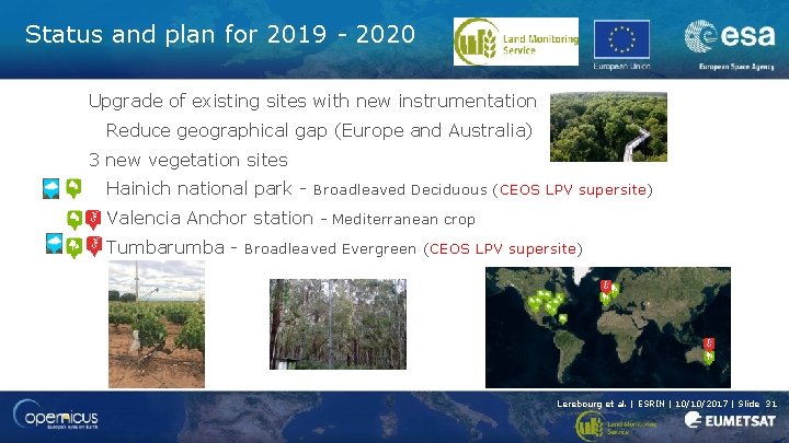 Status and plan for 2019 - 2020 Upgrade of existing sites with new instrumentation