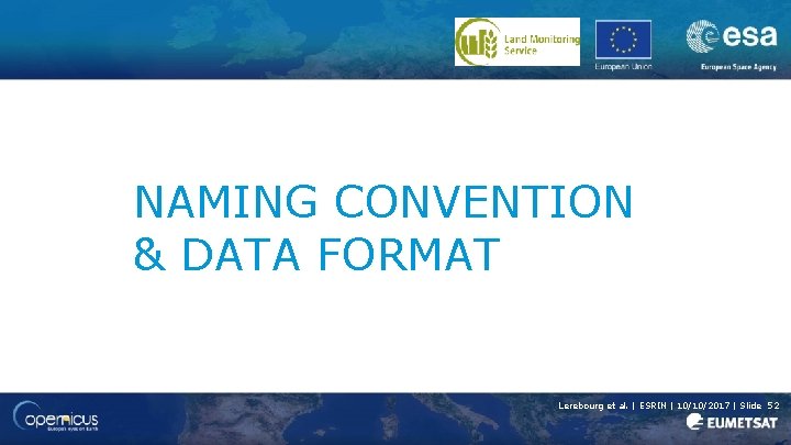 NAMING CONVENTION & DATA FORMAT Lerebourg et al. | ESRIN | 10/10/2017 | Slide