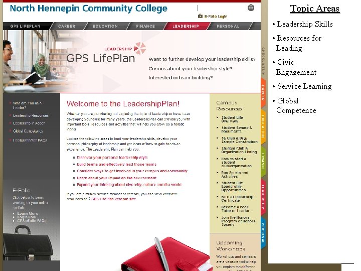 Topic Areas • Leadership Skills • Resources for Leading • Civic Engagement • Service