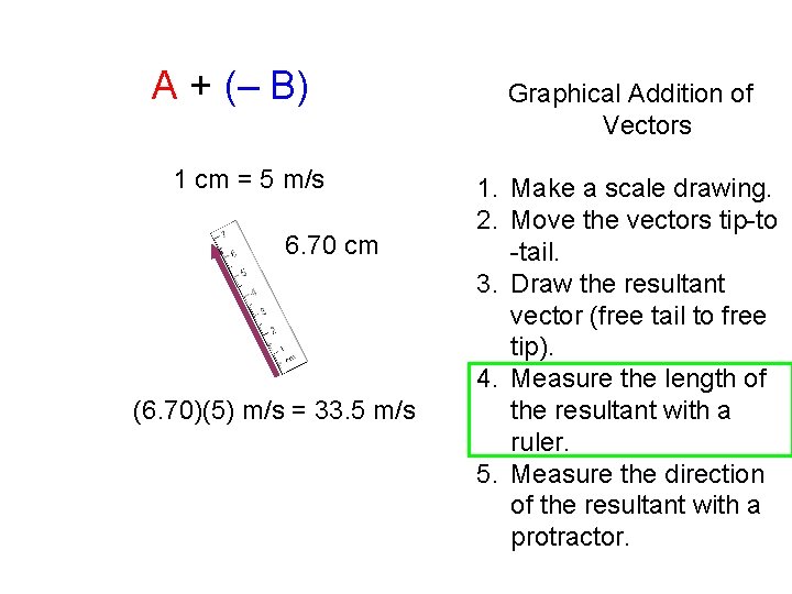 A + (– B) 1 cm = 5 m/s 6. 70 cm (6. 70)(5)