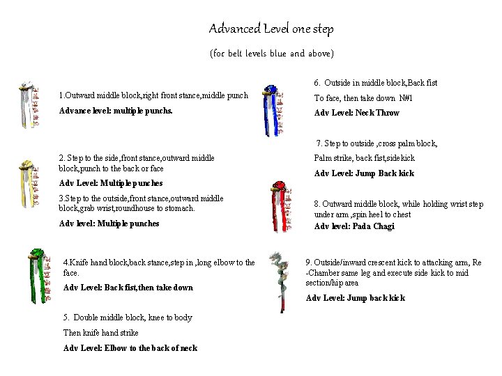 Advanced Level one step (for belt levels blue and above) 6. Outside in middle