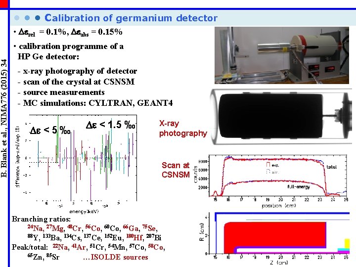 B. Blank et al. , NIMA 776 (2015) 34 • • • Calibration of