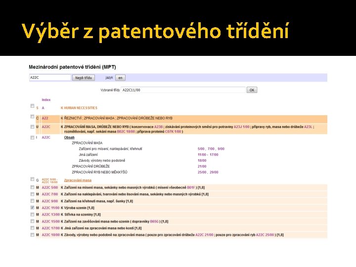 Výběr z patentového třídění 