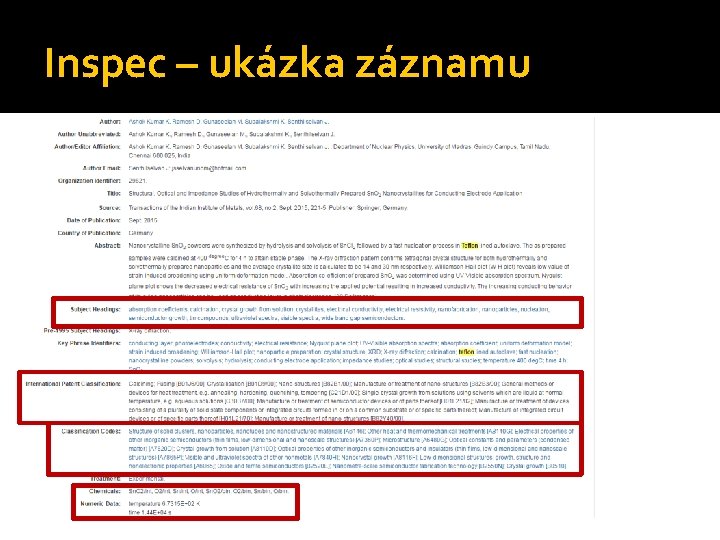 Inspec – ukázka záznamu 