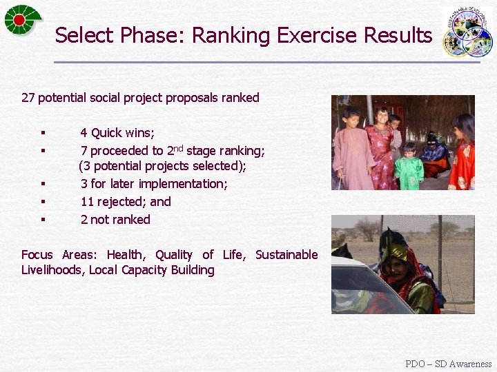 Select Phase: Ranking Exercise Results 27 potential social project proposals ranked § § §