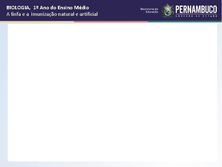 BIOLOGIA, 1º Ano do Ensino Médio A linfa e a imunização natural e artificial