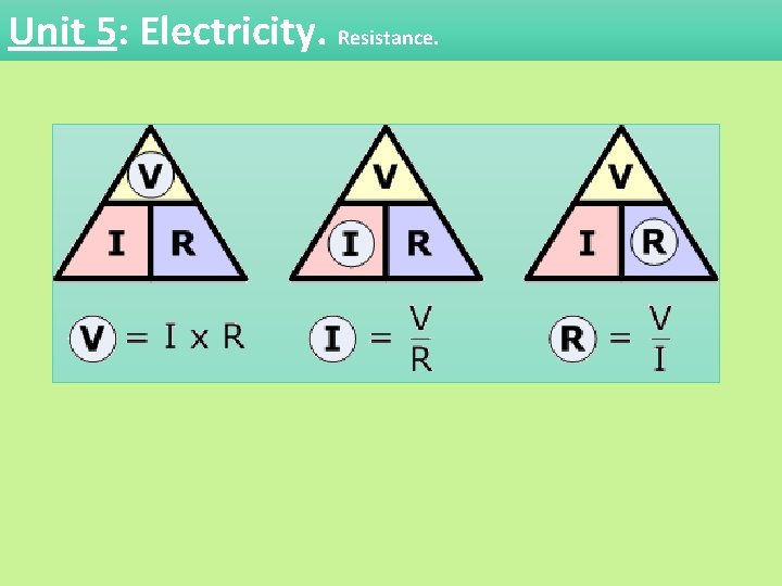 Unit 5: Electricity. Resistance. 