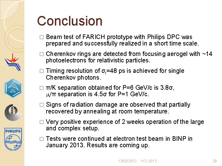 Conclusion � Beam test of FARICH prototype with Philips DPC was prepared and successfully