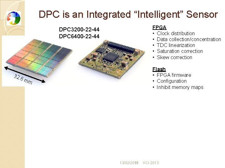 DPC is an Integrated “Intelligent” Sensor FPGA • Clock distribution • Data collection/concentration •