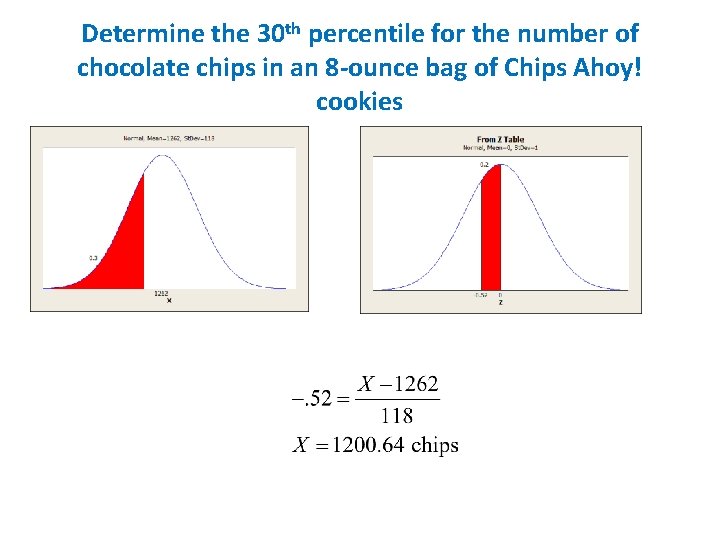 Determine the 30 th percentile for the number of chocolate chips in an 8