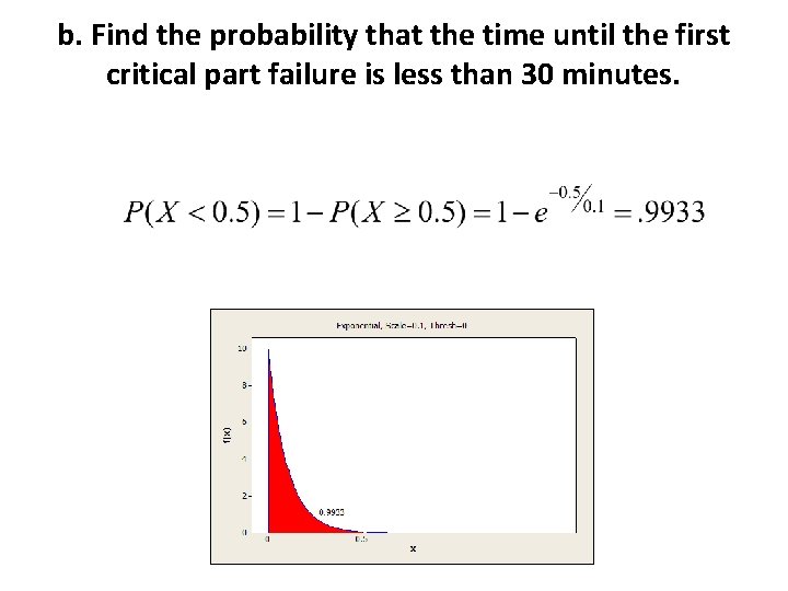 b. Find the probability that the time until the first critical part failure is