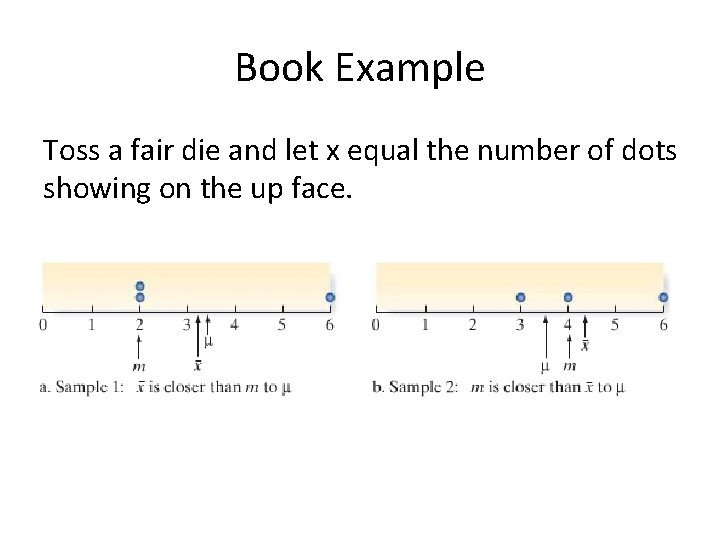 Book Example Toss a fair die and let x equal the number of dots