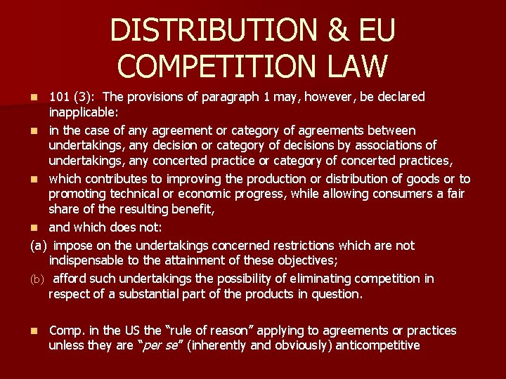 DISTRIBUTION Why distribution agreements Distribution v direct sales