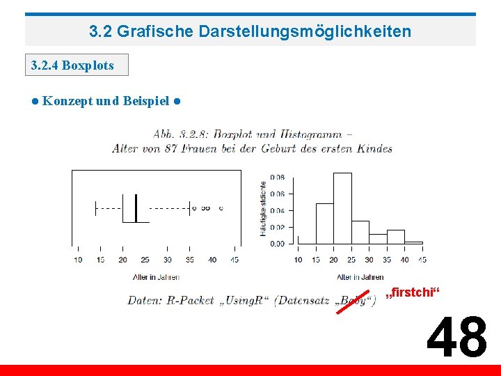 3. 2 Grafische Darstellungsmöglichkeiten 3. 2. 4 Boxplots ● Konzept und Beispiel ● „firstchi“