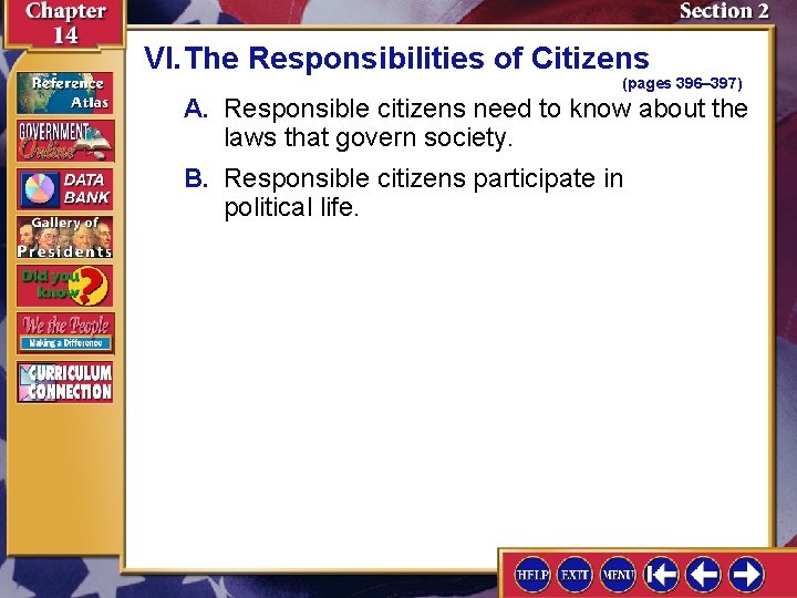 VI. The Responsibilities of Citizens (pages 396– 397) A. Responsible citizens need to know