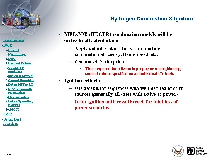 Hydrogen Combustion & Ignition • Introduction • BWR – LTSBO – Nodalization 1. S/RV