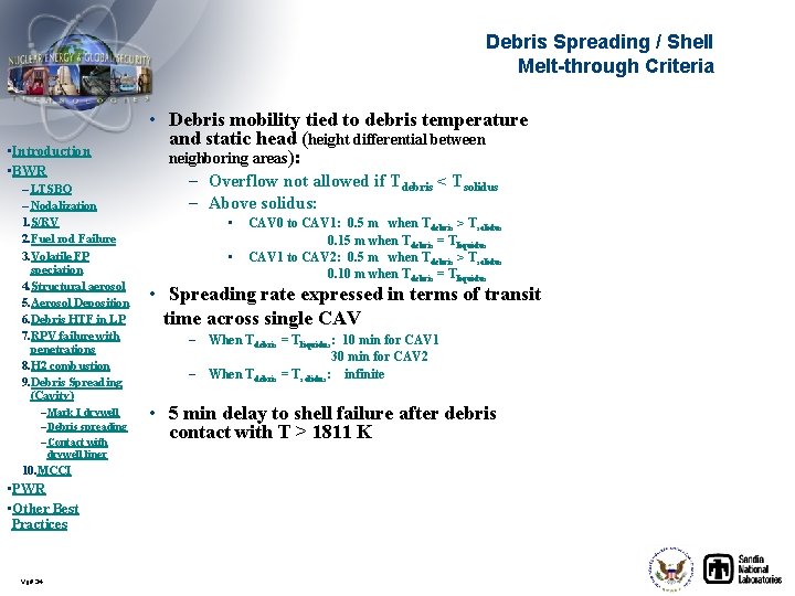 Debris Spreading / Shell Melt-through Criteria • Introduction • BWR – LTSBO – Nodalization