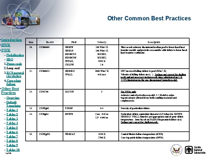 Other Common Best Practices • Introduction • BWR • PWR – Nodalization – SBO