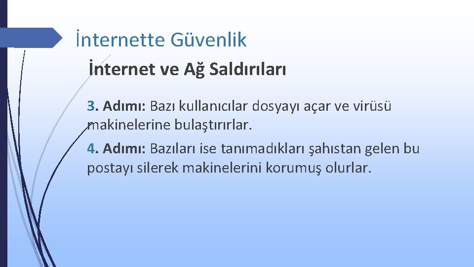 İnternette Güvenlik İnternet ve Ağ Saldırıları 3. Adımı: Bazı kullanıcılar dosyayı açar ve virüsü