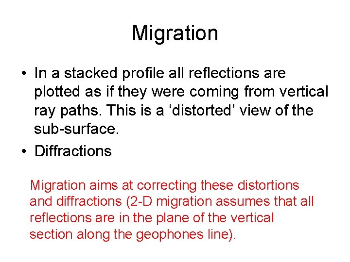 Migration • In a stacked profile all reflections are plotted as if they were