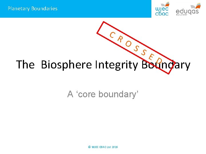 Planetary Boundaries C R O S S E D The Biosphere Integrity Boundary A